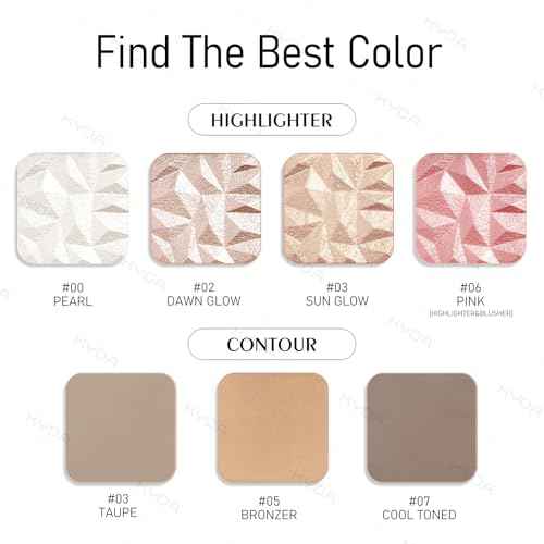KYDA Highlighter Contour Palette Kit, Glossy Face Illuminator & Natural Matte Contour Bronzer, Lasting Glow Face Sculpting Contouring Makeup, Blendable Formula, Sun Glow & Taupe