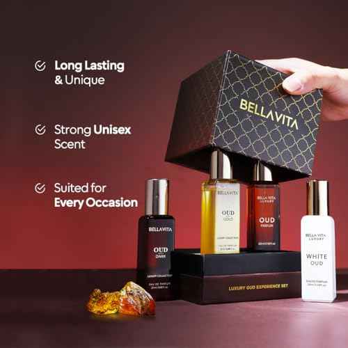 BellaVita Luxury OUD Experience Gift Set (4x20ml) ? Premium Arabic Unisex Perfumes | Includes Gold, Dark & White OUD | Notes of Caramel, Orris, Vetiver & Citrus