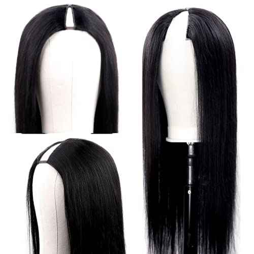 200% Density V Part Wig Human Hair Straight Human Hair Glueless Wigs with Drawstring Upgrade U Part Human Hair Wig for Women No Leave Out No Sew In Natural Color 20 Inch