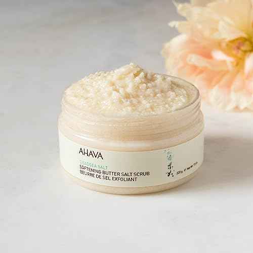 AHAVA Dead Sea Salt Softening Butter Salt Scrub - Rich, Buttery Body Scrub for Smooth, Radiant Skin, Energizes Sensation for Body & Mind, with exclusive Osmoter, Jojoba & Coconut Oil, 7.5 Fl.Oz