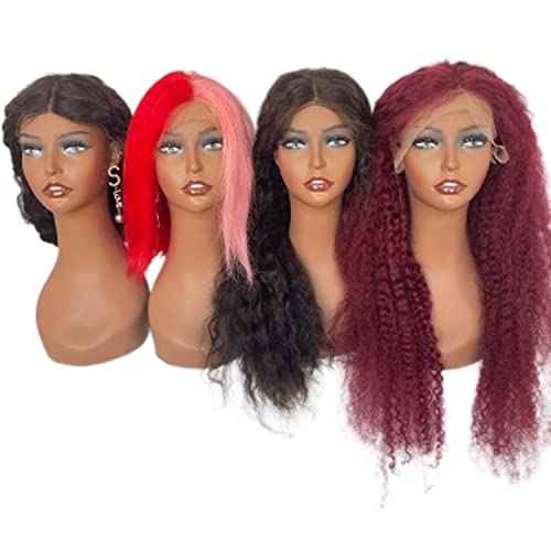 4PCS Wholesale Realistic Female Mannequin Head Long Neck Manikin PVC Head Bust Wig Model Head Stand with Makeup Wigs,Hats,Sunglasses,Necklace,Jewelry (Dark), Brown (voloriamannequin4pieces)