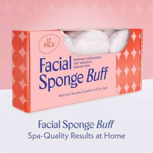 [12 Pack] Regular Exfoliating Facial Sponge for Face - Daily Cleansing Face Scrubber - Exfoliating Pads - Puf for Removing Makeup, Dirt, and Dead Skin - Reusable Face Pads Buf Dirt Away