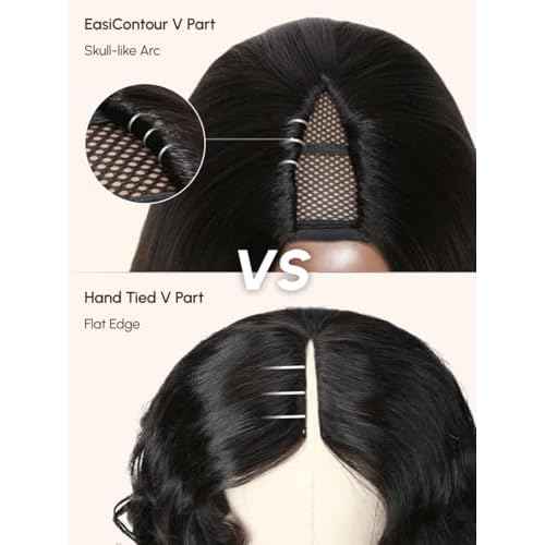 Beauty Forever EasiContour V Part Wigs Human Hair Yaki Straight Upgrade U Part Wigs Glueless Full Head Clip In Half Wig V Shape Drawstring Wigs No Leave Out Natural Color 150% Density 18inch