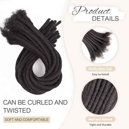 DAIXI 12-14inch 30 Strands 100% Real Human Hair Dreadlock Extensions for Man/Women Full Head Handmade 0.8cm Crochet Braids Soft Dreadlocks Bulk with Needle and Comb (12-14 inch, Natural Black)