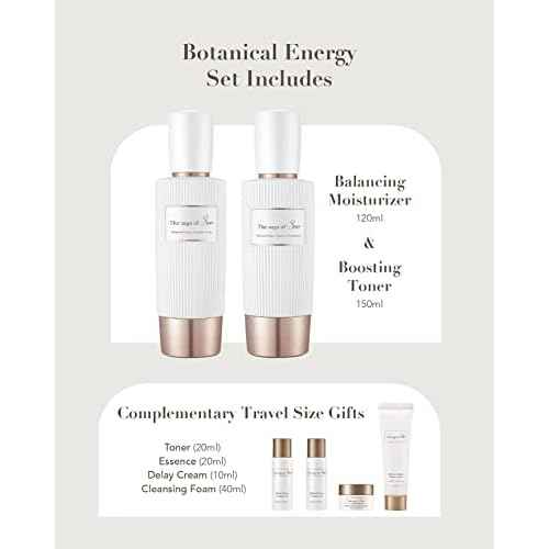 Sooryehan THE SAGA OF SOO BOTANICAL ENERGY (360 ml / 12.17 Fl Oz) - Korean Skincare Gift Set by LG BEAUTY. Botanical Energy Boosting Toner, Balancing Moisturizer, Cream, Foam Cleanser.