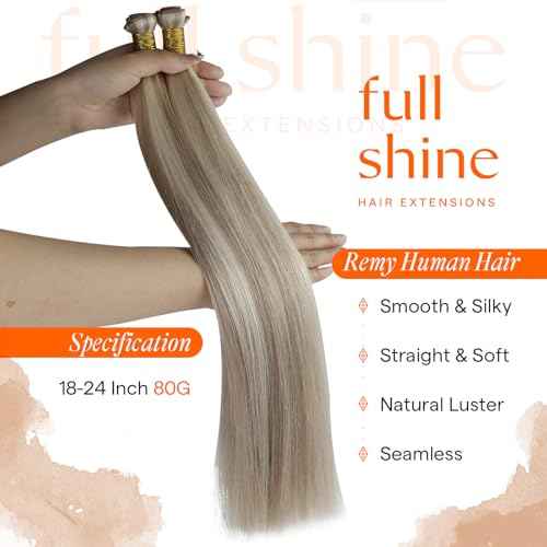 Full Shine Genius Weft Hair Extensions Color Ash Blonde Mix Bleach Blonde Human Hair Weft Sew In Invisible hair weft extensions Real Hair Hand Tied Extensions 22 Inch 80G