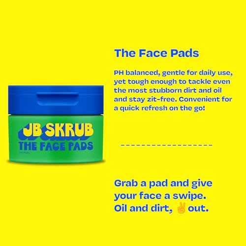 JB SKRUB The Face Pads - Kids, Tween Boys & Teens Acne Cleansing Pads for Cool Confidence - Say Goodbye to Greasy Skin and Hello to Freshness - 40 Cleansing Wipes, 3-Pack