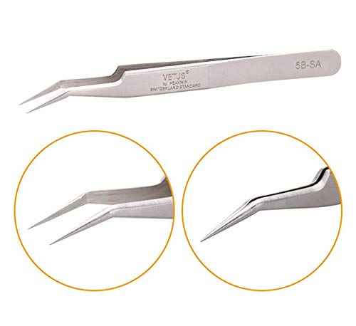 Vetus Tweezer Stainless Steel Non-magnetic Curved Pointed Tip Precision Eyelash Eyebrow Extensions Lashing Tool (5b-sa)