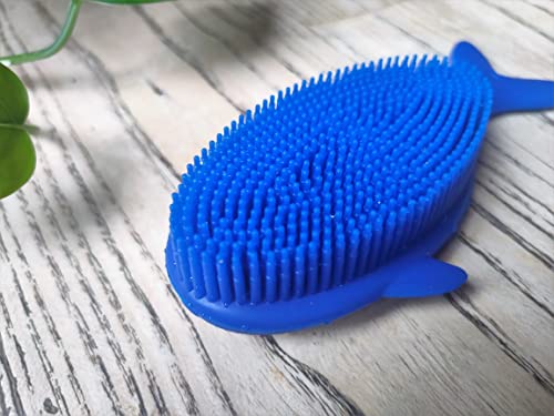 Premium Sensory Brush for Kids or Autism,Soft Silicone Body Scrubber,2 in 1 Sensory Room Occupational Therapy Sensory Brushes,Silicone Loofah,Pet Shower Brush Bath Brush Shampoo Brush(Whale-Blue)