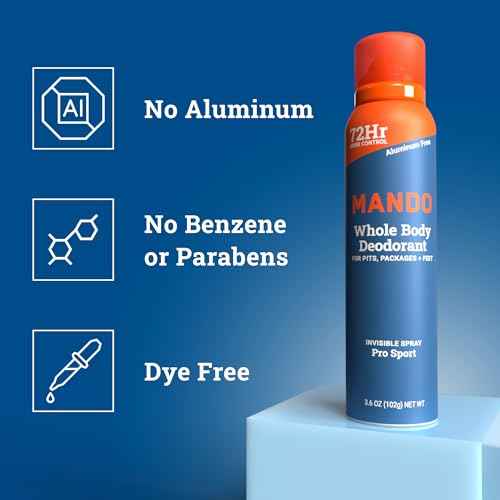 Mando Whole Body Deodorant For Men - Invisible Spray Deodorant - 72 Hour Odor Control - Low Irritation Formula - Aluminum Free, Benzene Free - 3.6 ounce Cans (Pack of 2) - Pro Sport
