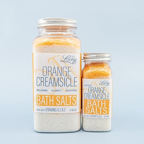 Bath Salts for Women, Relaxing Sea Salt Bath Soak with Moisturizing Almond Oil, and Fragrance Oils Made in The USA by Luxiny, 16 oz. (Orange Creamsicle)