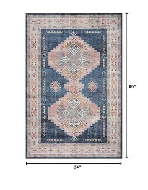 Loloi Heidi Collection HEI-03 Denim/Blush 2'-0" x 5'-0" Accent Rug