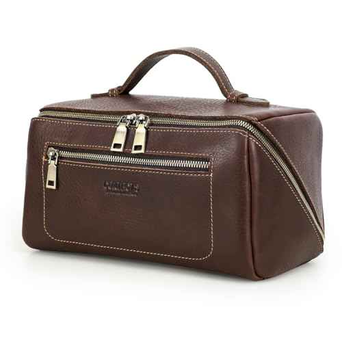 CONTACTS Full Grain Leather Travel Toiletry Bag for Men Large Wash Bag with Handle Bathroom Shaving Dopp Kit Toiletries Organizer Vintage Cosmetic Bag