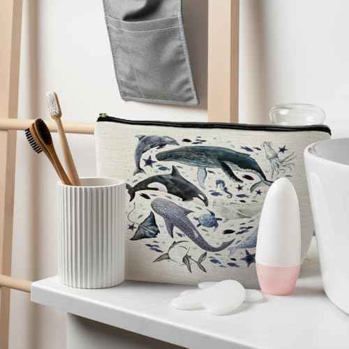 Ocean Animals Shark whale Makeup Bag, Marine Life Animals Cosmetic Bags for Women,Shark Gifts for Women