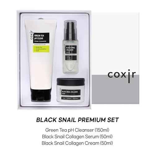 coxir BLACK SNAIL GIFT SET | Birthday Gifts | Black Rice, Snail Mucin, Collagen, Peptide | Firming, Moisturizing, Repairing, Korean Skin Care,Holiday Gift Set,Christmas Gift Set