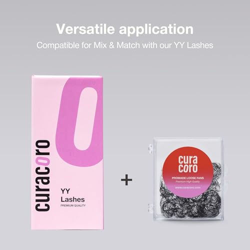 Curacoro YY Eyelashes Extensions - 2D Fans Volume Eyelashes, 0.07 CC Curl 9mm - 15mm Length Mixed Tray, Full Fluffy Volume Look, Long Lasting & Easy Application