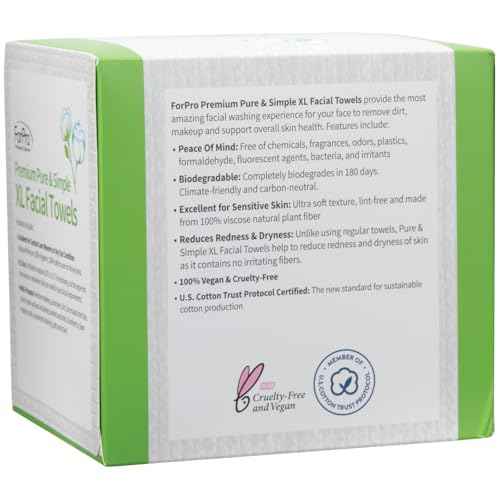 ForPro Premium Pure & Simple XL Facial Towels, Disposable Makeup Remover Dry Wipes, Ultra Soft Lint-Free Biodegradable Face Towels, 100% Vegan & Cruelty-Free, 50-Count