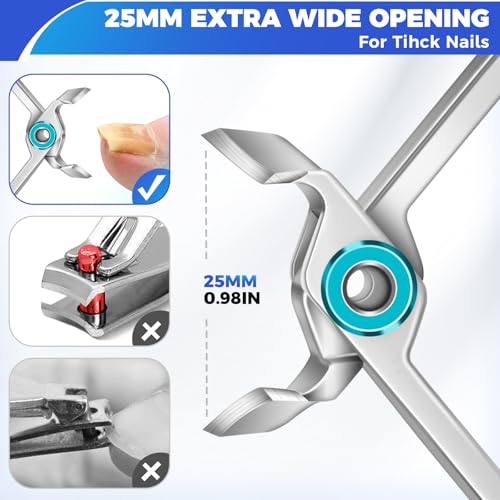 Toenail Clippers for Thick Toenails for Seniors, Slanted Nail Clippers for Men Thick Ingrown Nails with Wide Jaw Opening, Heavy Duty Curved Large Fingernail Ingrown Toenail Clippers
