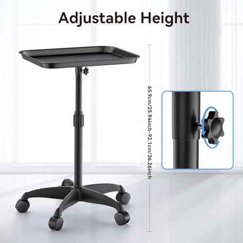 Salon Tray, Adjustable Height Salon Rolling Tray Cart with Wheels, Aluminum Hairstylist Color Tattoo Tray with Wheels for Salon&Spa Use(36inch)