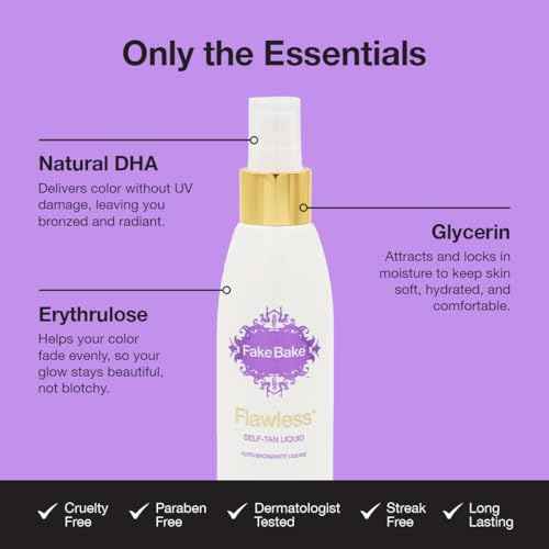 Fake Bake Flawless Self-Tanning Liquid Streak-Free, Long-Lasting Natural Glow For All Skin Tones - Sunless Tanner with Professional Mitt For Easy Application, Black Coconut Scent - 6 oz (Pack of 2)