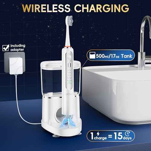 Electric Toothbrush with Water Flosser Combo in One, Professional Flossing Toothbrush for Teeth Cleaning and Flossing, Plaque Removal, Rechargeable, 5 Brush Modes & 3 Flossing Speeds, 500ML
