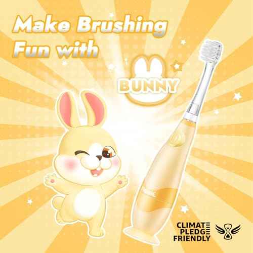 Papablic Toddler Sonic Electric Toothbrush Kids for Ages 1-3 Years, Baby Electric Toothbrush with Cute Rabbit Cover and Smart LED Timer, 2 Brush Heads (Bunny)
