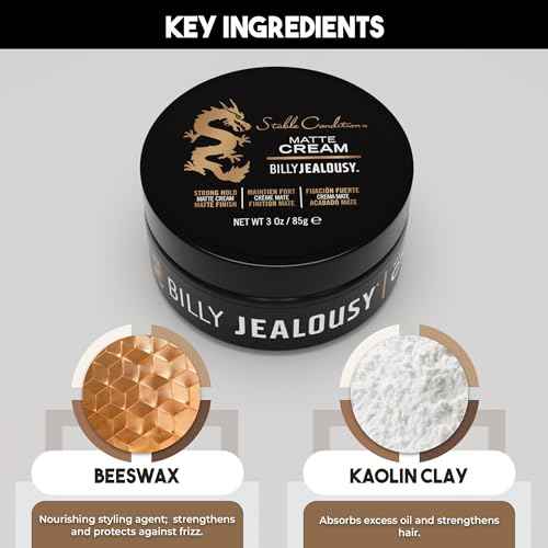 Billy Jealousy Stable Condition Matte Cream for Men with Natural Hold and Matte Finish, Reworkable, Lightweight, Water Based Hair Styling Product, Vanilla & White Musk Scent, 3 Oz.