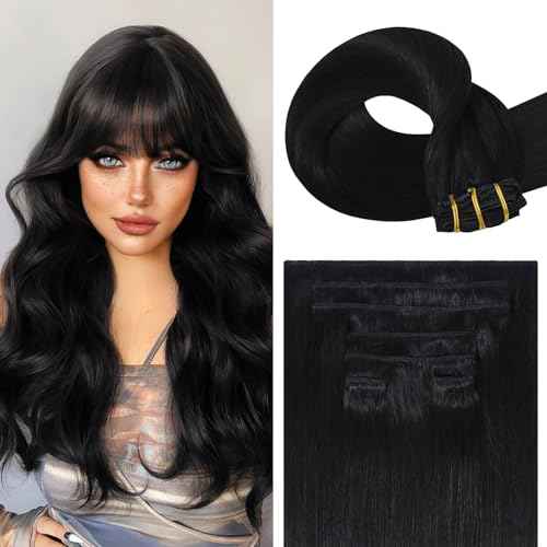 Black Clip in Hair Extensions Real Human Hair 18 Inches 7pcs Jet Black Human Hair Extensions 85g #1 Silky Straight 100% Human Hair Clip in Extensions
