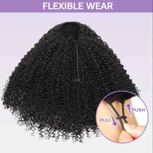 18 inch Curly Half Wig Human Hair for Black Women,Kinky Curly Half Wigs Human Hair ,Seamless Flip Over All Hairstyles In One Headband Wig with Drawstring,Wear and Go Wigs 200% Density Natural Black