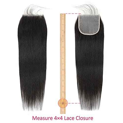 Straight 4x4 HD Lace Closure Human Hair,12A Transparent Lace Closure 100% Remy Human Hair Free Part Hand Tied Swiss Lace Closures Pre Plucked with Baby Hair Front Only Natural Black(20 Inch)