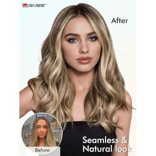WIGNEE OVO 18 Inch Butterfly Invisible Human Hair Extensions, 1PC 50g Double Layer 13 Inch Wide Seamless Cuttable Blended Blonde with Micro Beads, Glueless Install for Thin Hair Volume