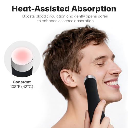 PRITECH Facial Cleansing Brush, Rechargeable Silicone Face Scrubber with Heat Massage End, Vibrating Exfoliator Scrubber for Deep Cleaning, Waterproof Face Brush for Women and Men (Black)