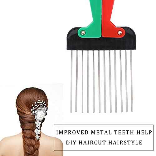 Metal Afro Pick, Portable Foldable Beard Pick for Men and Women Hair Styling Arranging Wigs and Braids