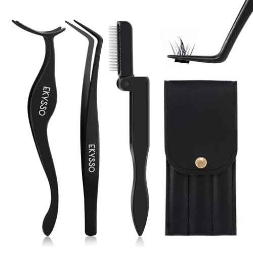 Lash Applicator Tools Set, 3-IN-1 Lash Cluster Tweezers for DIY Individual Eyelash Clusters Tools with Case, Comfort Grip for Precise DIY Eyelash Extension