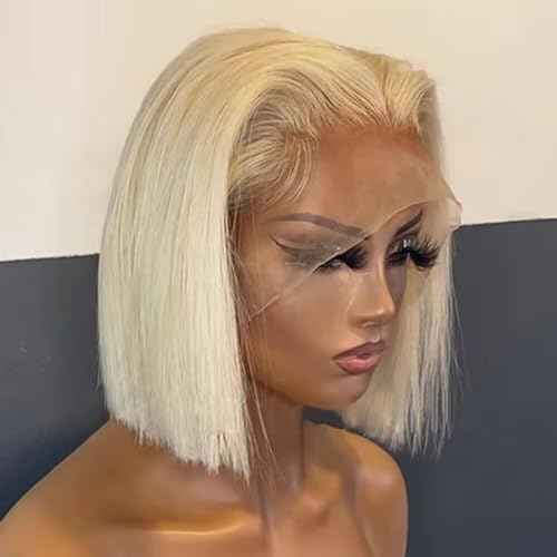 613 Honey Blonde Bob Wig Human Hair HD Transparent 13X4 Straight Lace Frontal Short Bob Wigs For Black Women Glueless Wigs 100% Human Hair Pre Plucked Pre Cut Blonde Bob Lace Front Wigs With Baby Hair