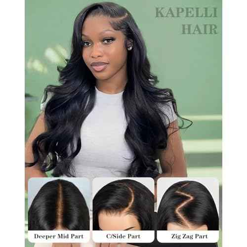 Kapelli Hair Glueless HD Lace Front Wigs Human Hair Pre Plucked Bleached Knots with Baby Hair 200% Density 9x6 Body Wave Lace Closure Wigs for Black Women Natural Black Color 24 Inch