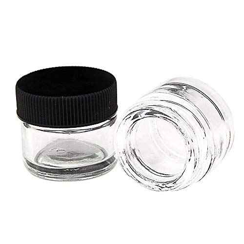 (250 Pack) 5ml Glass Concentrate Screw Top Jars | Essential Oil, Concentrate, Lip Balm or Makeup Containers | Black Lids