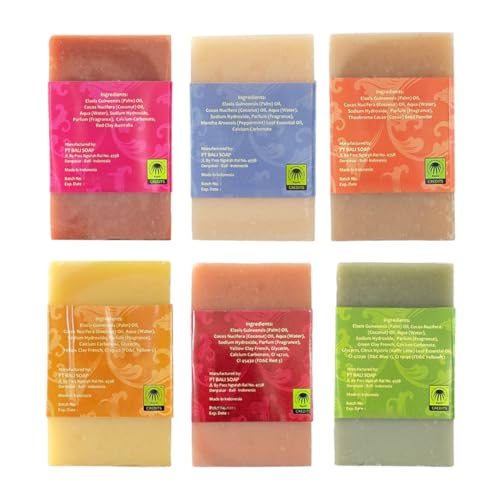 Bali Soap - Feminine Collection Natural Soap Bar Gift Set, 6 pc Variety Pack, Bergamot-Gardenia, Jasmine-Mint, Lotus-Neroli, Chamomile-Moringa, Tuberose-Lily, Greentea-Lime 3.5 Oz each