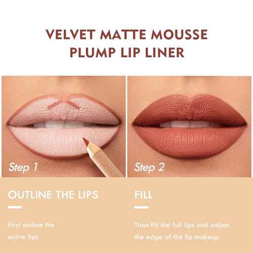 Lip Liner Set, 12Pcs Pure Natural Oak Brown Pink Red Series Lip Liners, Smooth and High Pigmented Lip Makeup Pencil