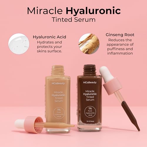 MCoBeauty Miracle Hyaluronic Tinted Serum, 0.5-2 Very Light, Hydration & Glow for Radiant Skin, Vegan, Cruelty Free Cosmetics