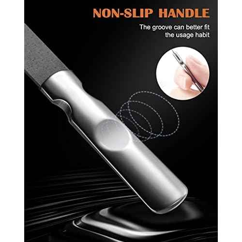 FVION Professional Metal Nail Files - 2 PCS, Double-Sided, Stainless Steel, Coarse & Fine Grit, Manicure & Pedicure Tool Set
