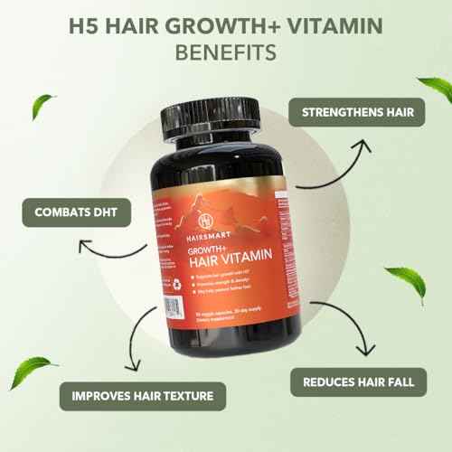 H5 Grow+ Hair Vitamin Supplement - Biotin, Ayurvedic Herbs & 5 Nutrient Groups for Hair Growth, Density & Strength | Best Supplement for Hair Loss | Hair Growth Vitamins, 90 Count, Pack of 1