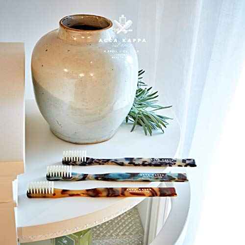 Acca Kappa Historical Classic Brown Toothbrush Medium Pure White Bristles Hand-Made Acetate Handle