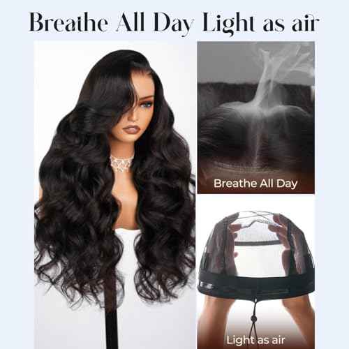 28 inch Body Wave Lace Front Wigs Human Hair 200% Density Pull Go 13x6 HD Transparent Glueless Human Hair Wig for Women Pre Plucked Pre Cut Bleached Knots with Baby Hair