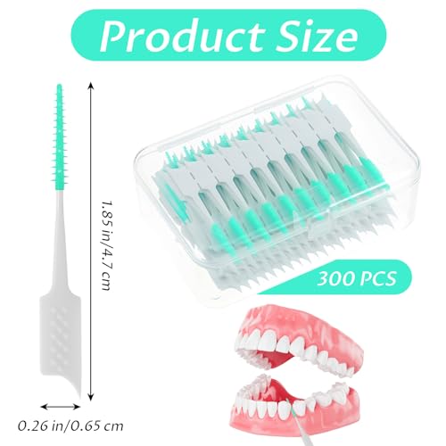 300 Pcs Dual-Use Interdental Brushes Disposable Dental Picks Soft Silicone Interdental Brush Premium Dental Floss Picks for Adults Teeth Health Cleaning Tools (Green)