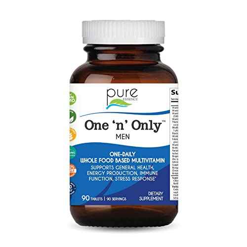 PURE ESSENCE LABS One N Only Multivitamin for Men, Natural One a Day Herbal Supplement with Vitamin D3, B12, and Biotin with Whole Foods, 90 Tablets