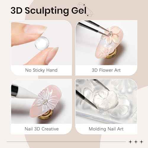 3D Gel for Nail Art, Clear Sculpting Solid Hard Gel for Nails Non-Sticky for Carving Building Extension with Nail Art Pen Home DIY Manicure