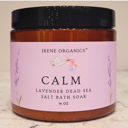 Irene Organics All Natural Bath Salt Soak - Exfoliating Dead Sea Salt + Himalayan Salt Bath Body Scrub for Calm, Soothing and Detoxing (CALM - Lavender)