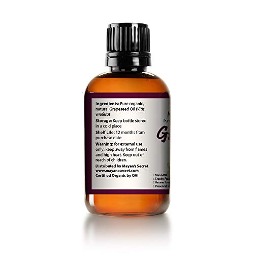 USDA Certified Organic GRAPESEED Oil Anti-Aging MOISTURIZER - Facial Cleanser | Unrefined, Cold Pressed | Essential to Reduce Skin Wrinkles and Stretch Marks | Dandruff Remover