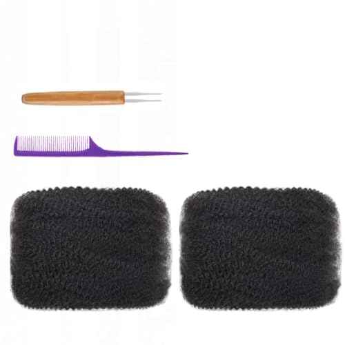 ¡°Afro Kinky Curly Bulk Human Hair 16 Inch, 100 g (2 ¡¿ 50 g Bundles)100% Human Hair for Loc Extensions, Braiding, Mini Twists, Crochet & Loc Repair, #1B Natural Black, with Hook & Comb¡±